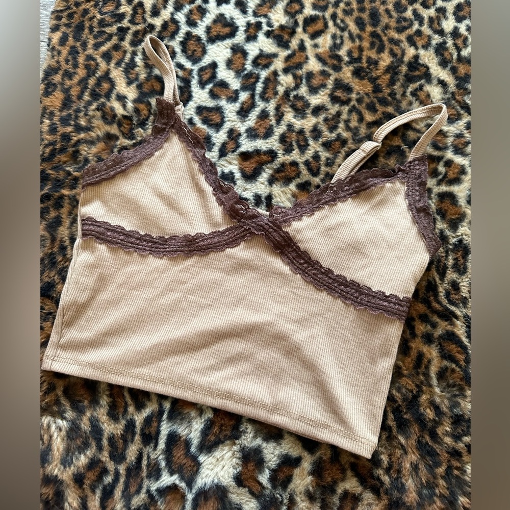Brown lace crop top from tillys